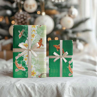 Hawaii And Japan Wrapping Paper Plumeria Lei With Koi Fish Green