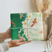 Hawaii And Japan Wrapping Paper Plumeria Lei With Koi Fish Green