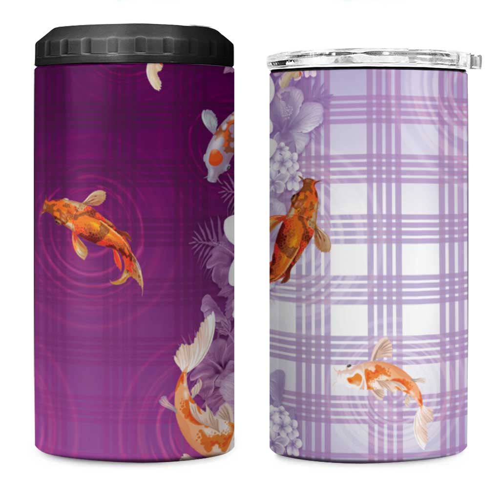 Hawaii And Japan 4 in 1 Can Cooler Tumbler Plumeria Lei With Koi Fish Purple LT05 One Size: 16 oz Purple - Polynesian Pride