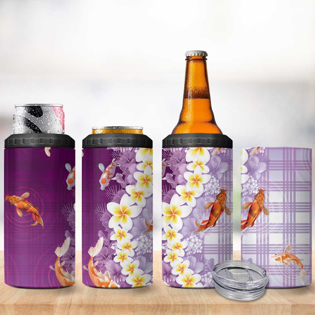 Hawaii And Japan 4 in 1 Can Cooler Tumbler Plumeria Lei With Koi Fish Purple LT05 - Polynesian Pride