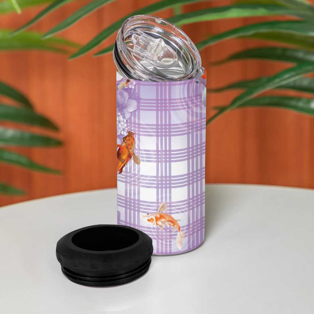 Hawaii And Japan 4 in 1 Can Cooler Tumbler Plumeria Lei With Koi Fish Purple LT05 - Polynesian Pride