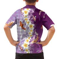 Hawaii And Japan Family Matching Off The Shoulder Long Sleeve Dress and Hawaiian Shirt Plumeria Lei With Koi Fish Purple LT05 - Polynesian Pride