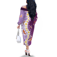 Hawaii And Japan Family Matching Off The Shoulder Long Sleeve Dress and Hawaiian Shirt Plumeria Lei With Koi Fish Purple LT05 - Polynesian Pride