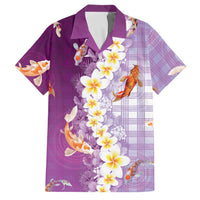 Hawaii And Japan Family Matching Off Shoulder Maxi Dress and Hawaiian Shirt Plumeria Lei With Koi Fish Purple LT05 Dad's Shirt - Short Sleeve Purple - Polynesian Pride