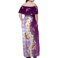 Hawaii And Japan Family Matching Off Shoulder Maxi Dress and Hawaiian Shirt Plumeria Lei With Koi Fish Purple LT05 - Polynesian Pride
