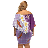 Hawaii And Japan Family Matching Off Shoulder Short Dress and Hawaiian Shirt Plumeria Lei With Koi Fish Purple LT05 - Polynesian Pride