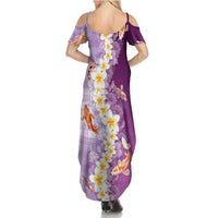 Hawaii And Japan Family Matching Summer Maxi Dress and Hawaiian Shirt Plumeria Lei With Koi Fish Purple LT05 - Polynesian Pride