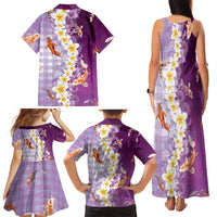 Hawaii And Japan Family Matching Tank Maxi Dress and Hawaiian Shirt Plumeria Lei With Koi Fish Purple LT05 - Polynesian Pride