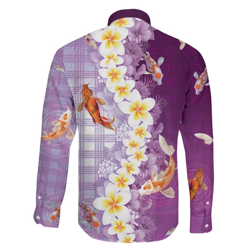 Hawaii And Japan Family Matching Tank Maxi Dress and Hawaiian Shirt Plumeria Lei With Koi Fish Purple LT05 - Polynesian Pride