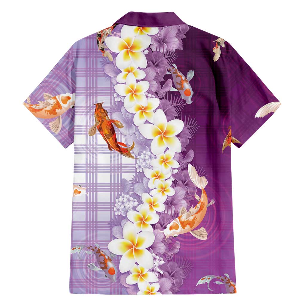 Hawaii And Japan Hawaiian Shirt Plumeria Lei With Koi Fish Purple - Polynesian Pride