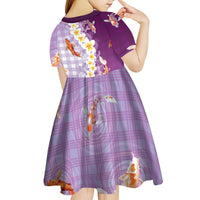 Hawaii And Japan Kid Short Sleeve Dress Plumeria Lei With Koi Fish Purple LT05 - Polynesian Pride