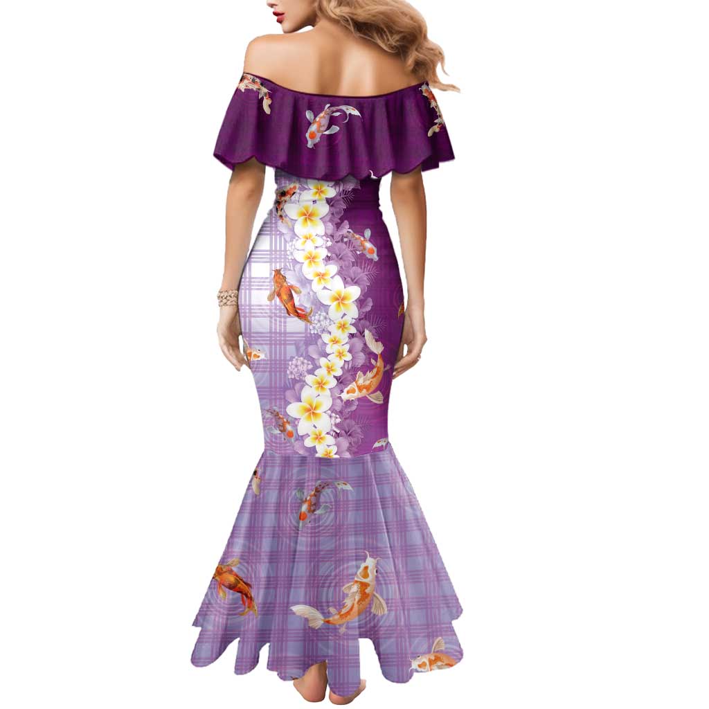 Hawaii And Japan Mermaid Dress Plumeria Lei With Koi Fish Purple LT05 - Polynesian Pride