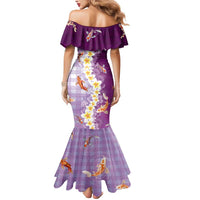 Hawaii And Japan Mermaid Dress Plumeria Lei With Koi Fish Purple LT05 - Polynesian Pride