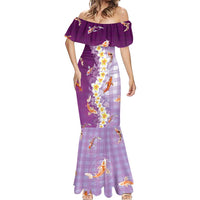 Hawaii And Japan Mermaid Dress Plumeria Lei With Koi Fish Purple LT05 - Polynesian Pride