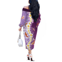 Hawaii And Japan Off The Shoulder Long Sleeve Dress Plumeria Lei With Koi Fish Purple LT05 - Polynesian Pride