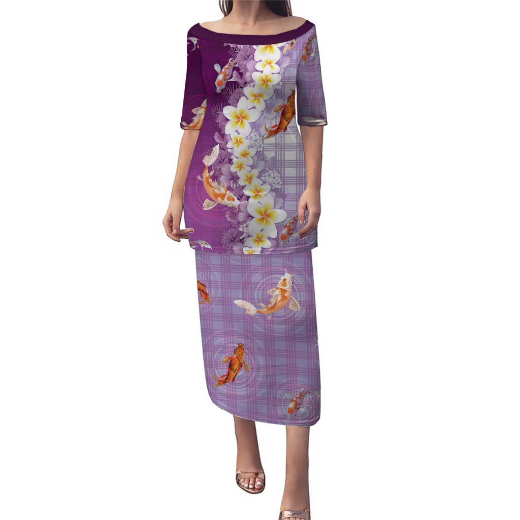Hawaii And Japan Puletasi Plumeria Lei With Koi Fish Purple - Polynesian Pride