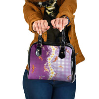 Hawaii And Japan Shoulder Handbag Plumeria Lei With Koi Fish Purple - Polynesian Pride