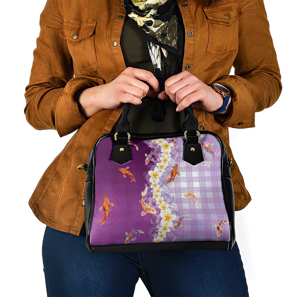 Hawaii And Japan Shoulder Handbag Plumeria Lei With Koi Fish Purple - Polynesian Pride