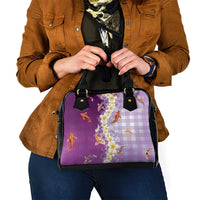 Hawaii And Japan Shoulder Handbag Plumeria Lei With Koi Fish Purple - Polynesian Pride