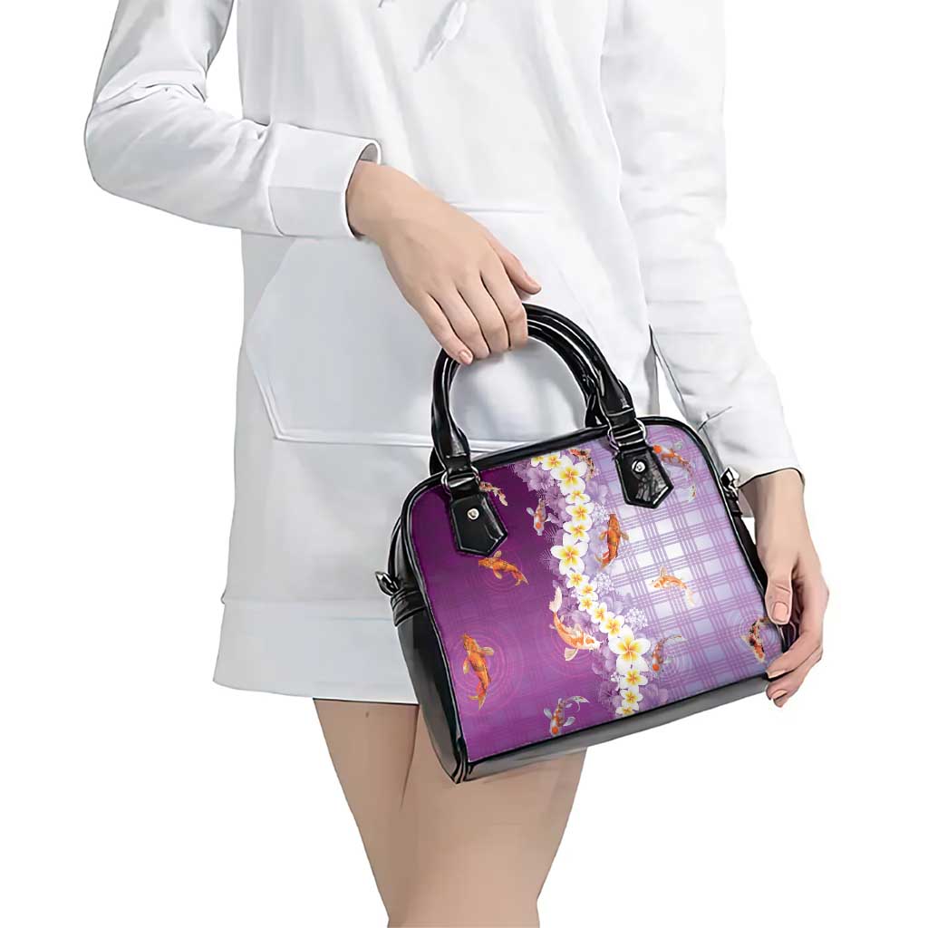Hawaii And Japan Shoulder Handbag Plumeria Lei With Koi Fish Purple - Polynesian Pride