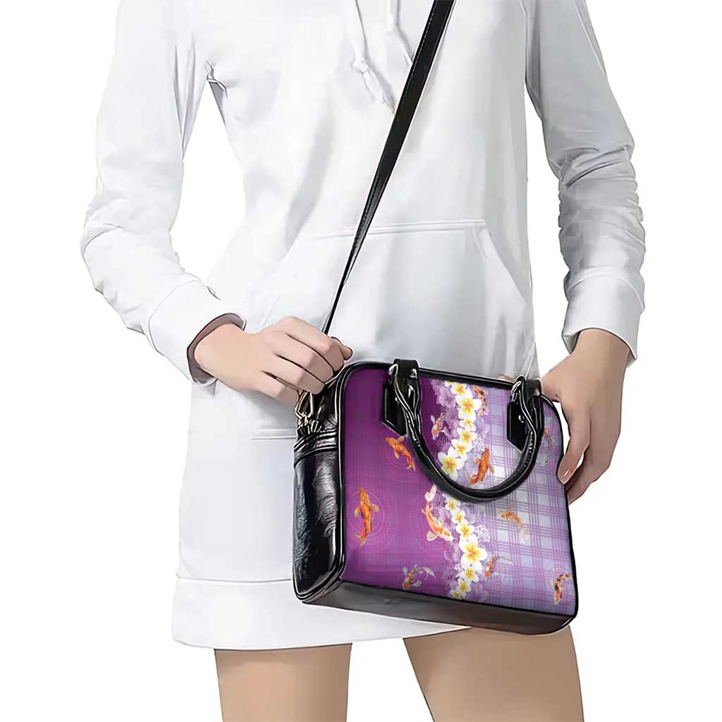 Hawaii And Japan Shoulder Handbag Plumeria Lei With Koi Fish Purple - Polynesian Pride