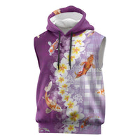Hawaii And Japan Sleeveless Hoodie Plumeria Lei With Koi Fish Purple LT05 Purple - Polynesian Pride