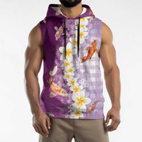 Hawaii And Japan Sleeveless Hoodie Plumeria Lei With Koi Fish Purple LT05 - Polynesian Pride