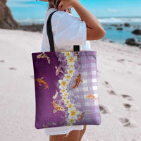 Hawaii And Japan Tote Bag Plumeria Lei With Koi Fish Purple LT05 - Polynesian Pride