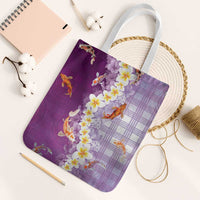 Hawaii And Japan Tote Bag Plumeria Lei With Koi Fish Purple LT05 White Strap One Size Purple - Polynesian Pride