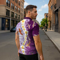 Hawaii And Japan Zipper Polo Shirt Plumeria Lei With Koi Fish Purple LT05 - Polynesian Pride