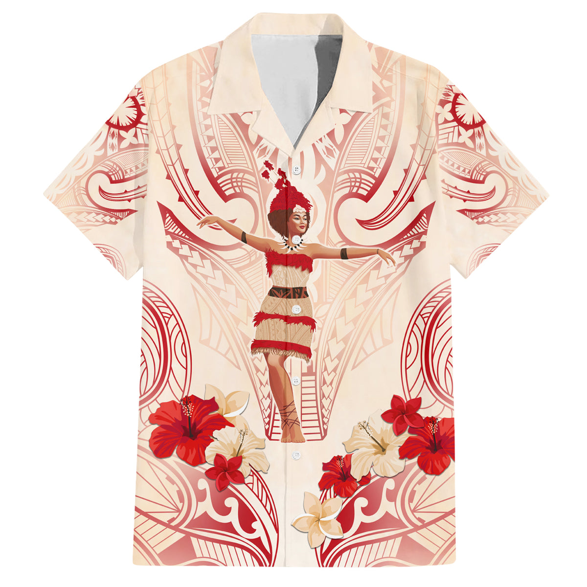 Siva Samoa Family Matching Short Sleeve Bodycon Dress and Hawaiian Shirt Samoan Taupou With Polynesian Pattern LT05 Dad's Shirt - Short Sleeve Beige - Polynesian Pride