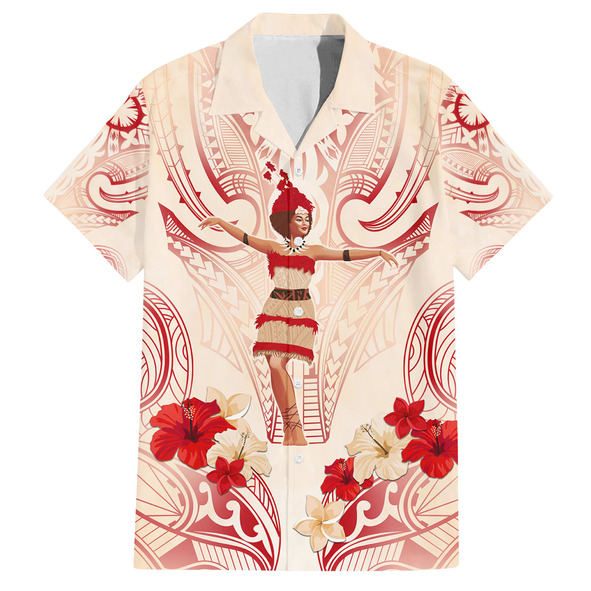 Siva Samoa Family Matching Summer Maxi Dress and Hawaiian Shirt Samoan Taupou With Polynesian Pattern LT05 Dad's Shirt - Short Sleeve Beige - Polynesian Pride