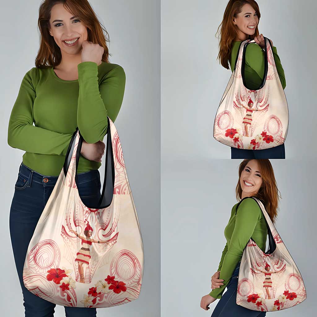 Siva Samoa Grocery Bag Samoan Taupou With Polynesian Pattern
