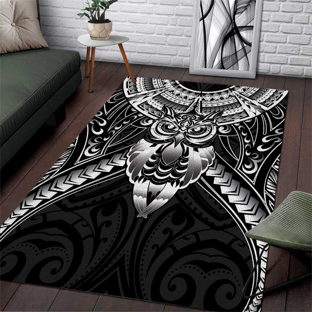 New Zealand Morepork Area Rug Maori Pattern Black