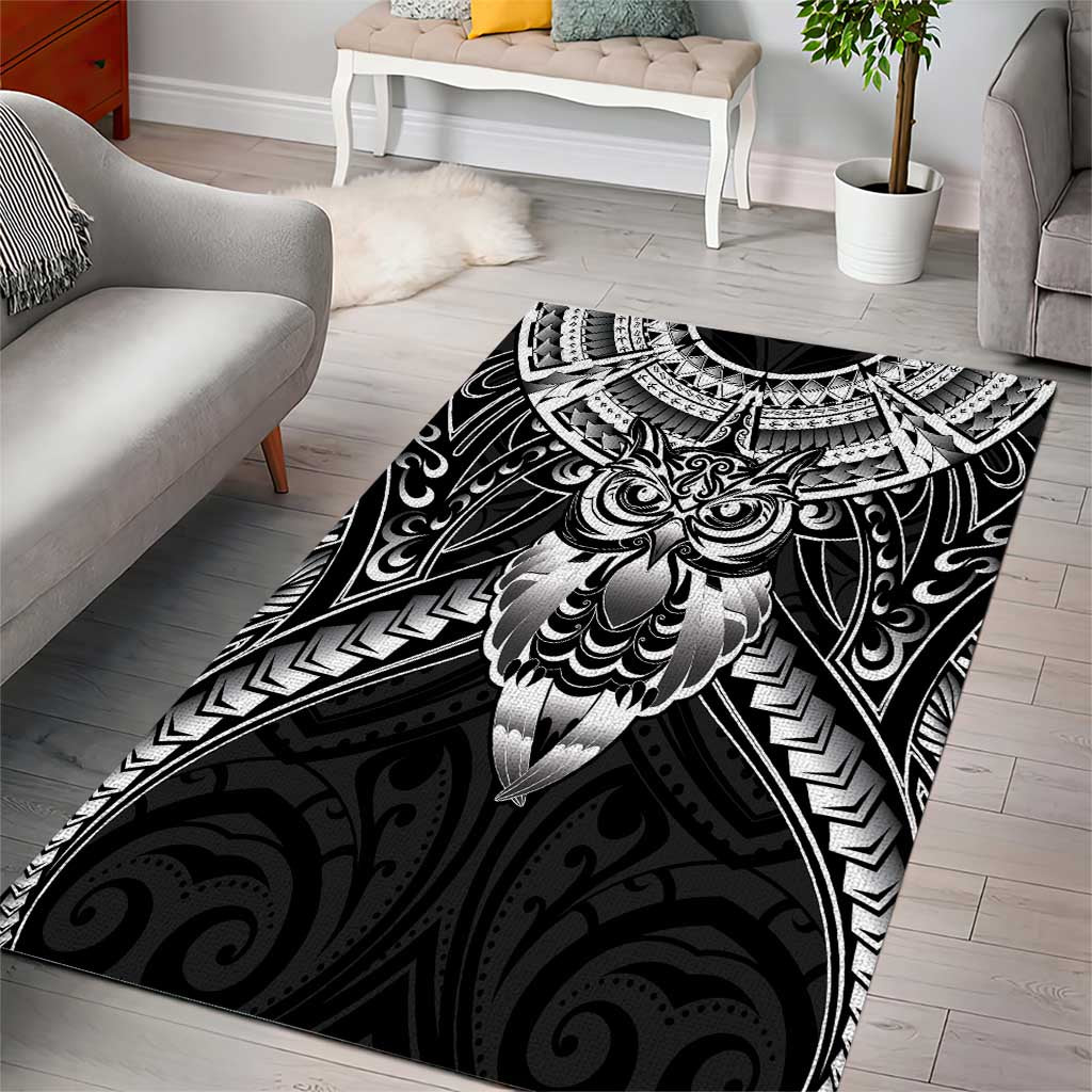 New Zealand Morepork Area Rug Maori Pattern Black