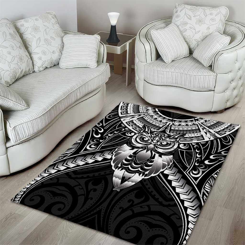 New Zealand Morepork Area Rug Maori Pattern Black