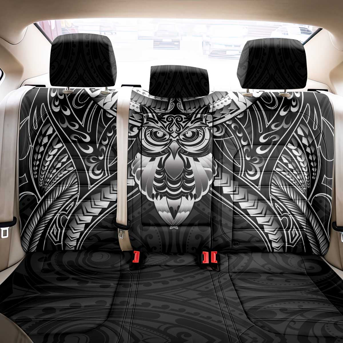 New Zealand Morepork Back Car Seat Cover Maori Pattern Black LT05 - Polynesian Pride