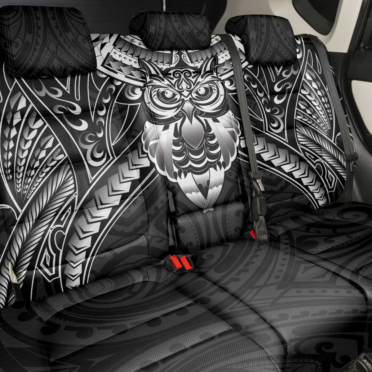 New Zealand Morepork Back Car Seat Cover Maori Pattern Black LT05 - Polynesian Pride