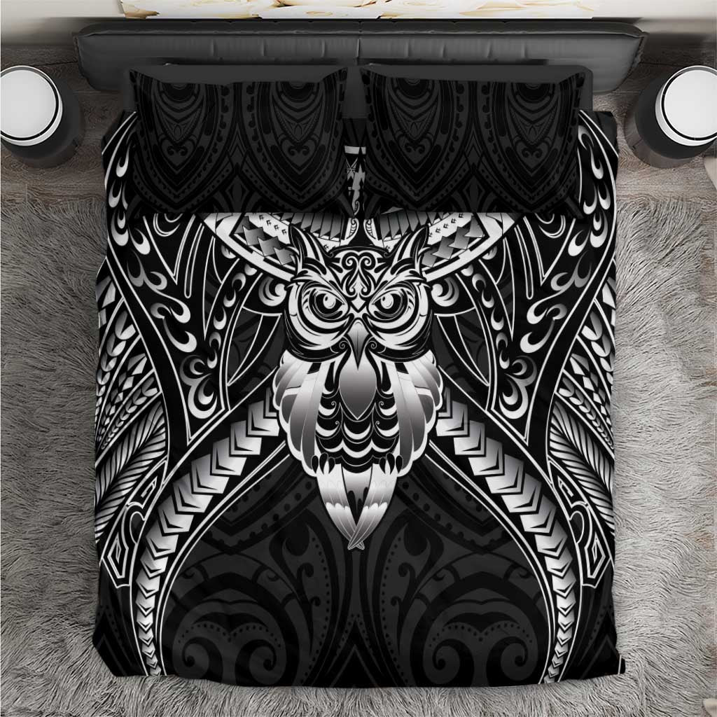 New Zealand Morepork Bedding Set Maori Pattern Black