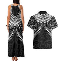 New Zealand Morepork Couples Matching Tank Maxi Dress and Hawaiian Shirt Maori Pattern Black LT05 - Polynesian Pride