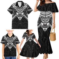 New Zealand Morepork Family Matching Mermaid Dress and Hawaiian Shirt Maori Pattern Black LT05 - Polynesian Pride
