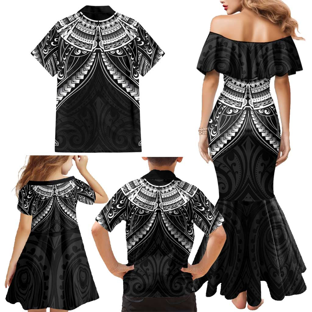 New Zealand Morepork Family Matching Mermaid Dress and Hawaiian Shirt Maori Pattern Black LT05 - Polynesian Pride
