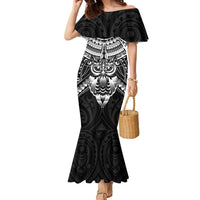 New Zealand Morepork Family Matching Mermaid Dress and Hawaiian Shirt Maori Pattern Black LT05 Mom's Dress Black - Polynesian Pride