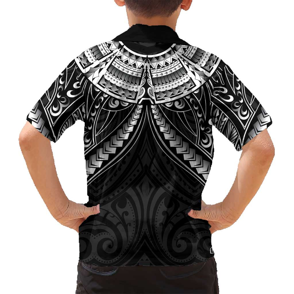 New Zealand Morepork Family Matching Off Shoulder Short Dress and Hawaiian Shirt Maori Pattern Black LT05 - Polynesian Pride