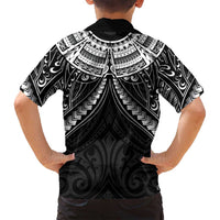 New Zealand Morepork Family Matching Off Shoulder Short Dress and Hawaiian Shirt Maori Pattern Black LT05 - Polynesian Pride