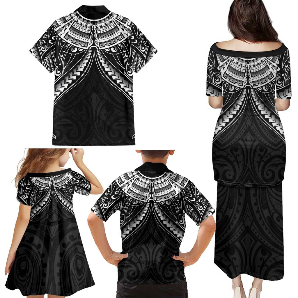New Zealand Morepork Family Matching Puletasi and Hawaiian Shirt Maori Pattern Black LT05 - Polynesian Pride