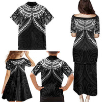 New Zealand Morepork Family Matching Puletasi and Hawaiian Shirt Maori Pattern Black LT05 - Polynesian Pride