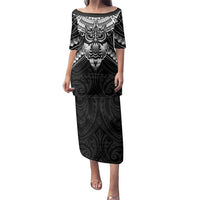 New Zealand Morepork Family Matching Puletasi and Hawaiian Shirt Maori Pattern Black LT05 Mom's Dress Black - Polynesian Pride