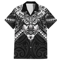 New Zealand Morepork Family Matching Short Sleeve Bodycon Dress and Hawaiian Shirt Maori Pattern Black LT05 Dad's Shirt - Short Sleeve Black - Polynesian Pride