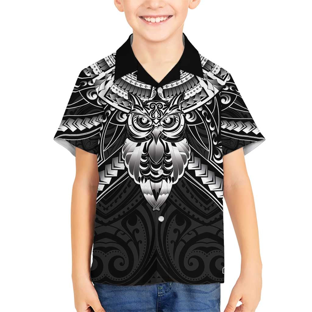 New Zealand Morepork Family Matching Summer Maxi Dress and Hawaiian Shirt Maori Pattern Black LT05 Son's Shirt Black - Polynesian Pride